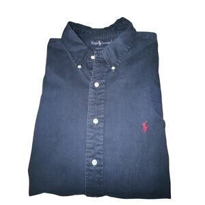 Ralph Lauren Blue Label Navy Shirt Button Down Long Sleeve Thick Cotton Sz XXL